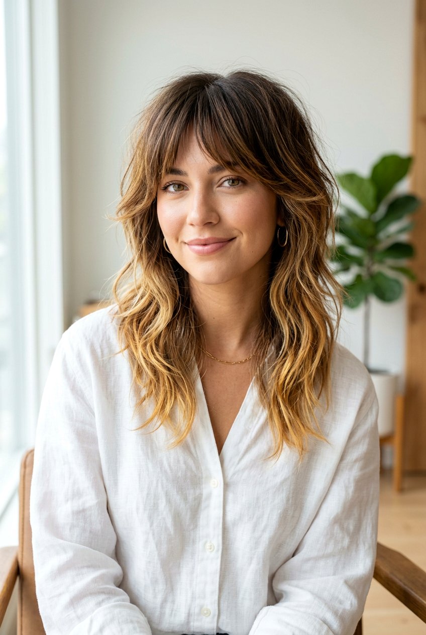 Honey Balayage Wolf Cut Brunette - 20 brunette wolf cut color ideas - 20 brunette wolf cut color ideas