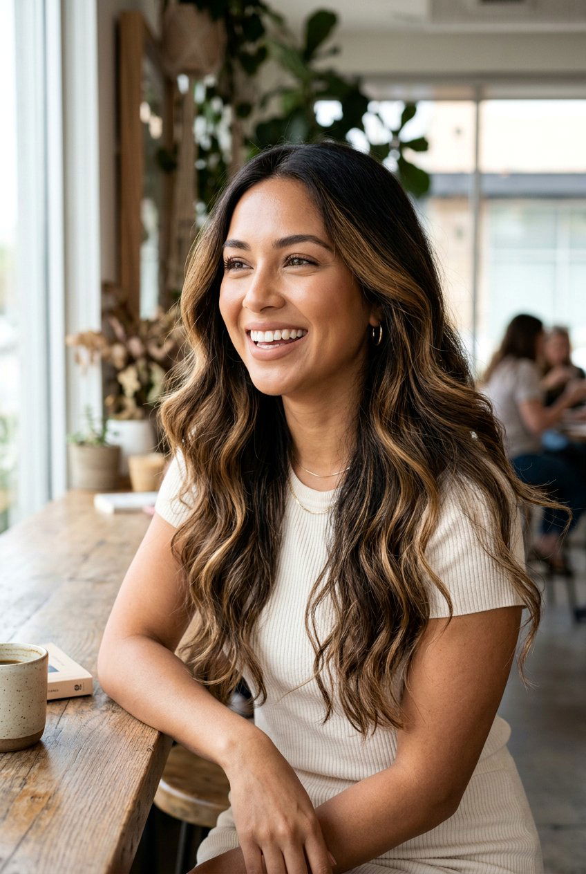 Honey Balayage on Dark Hair - 20 hair color ideas for tan skin - 20 hair color ideas for tan skin