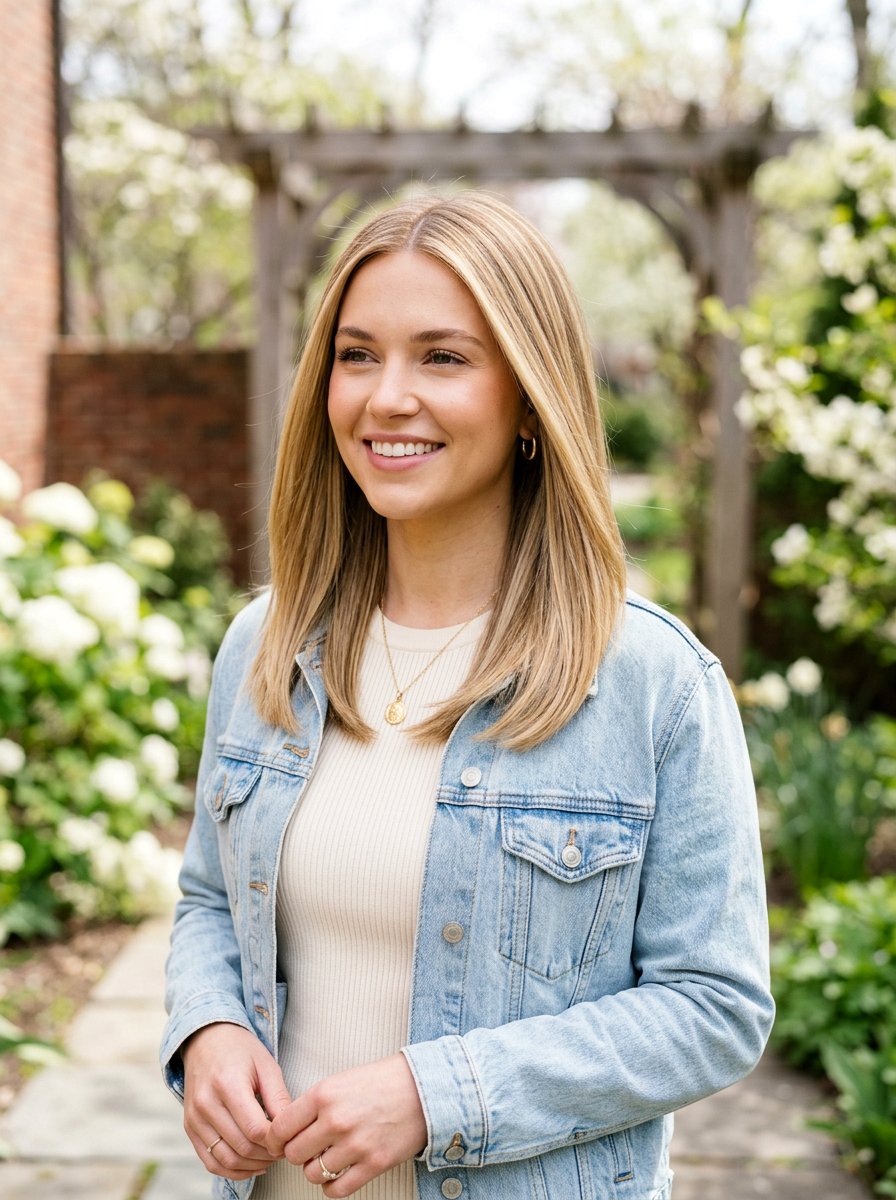 Honey Blonde Babylights On Center Part Hair - 20 spring honey blonde babylights - 20 spring honey blonde babylights