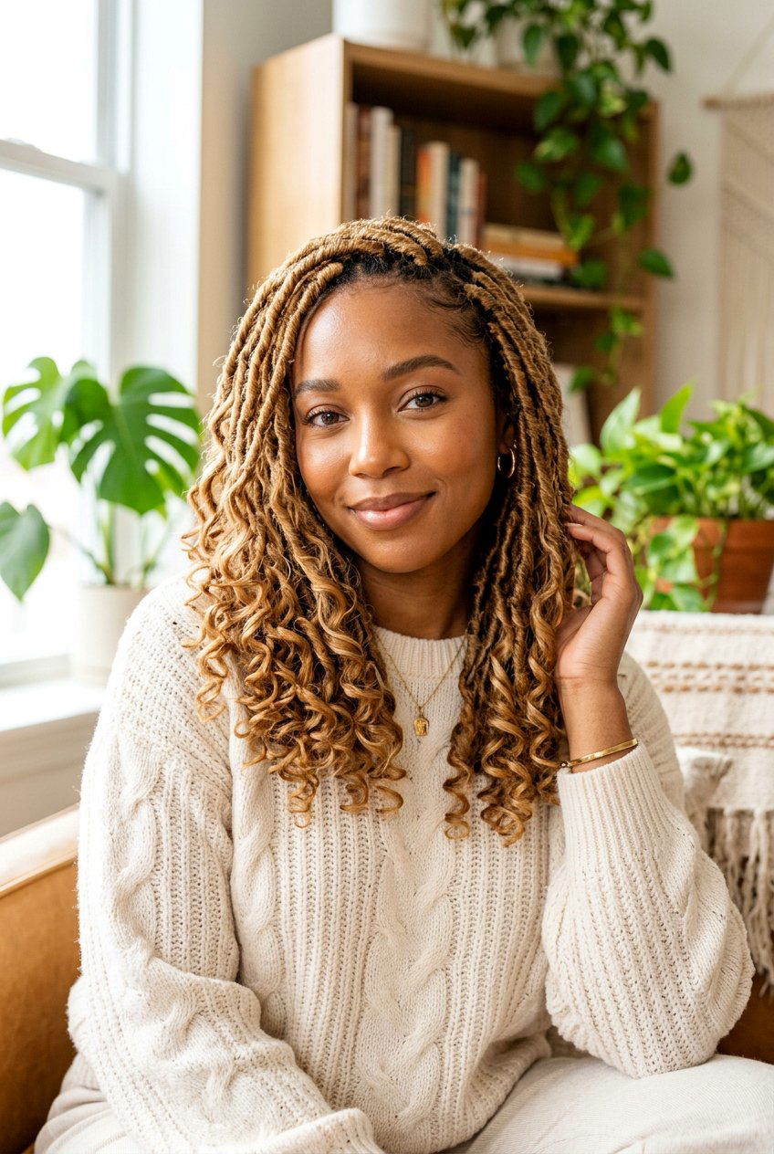 Honey Blonde Boho Faux Locs - 20 boho faux loc hairstyles - 20 boho faux loc hairstyles