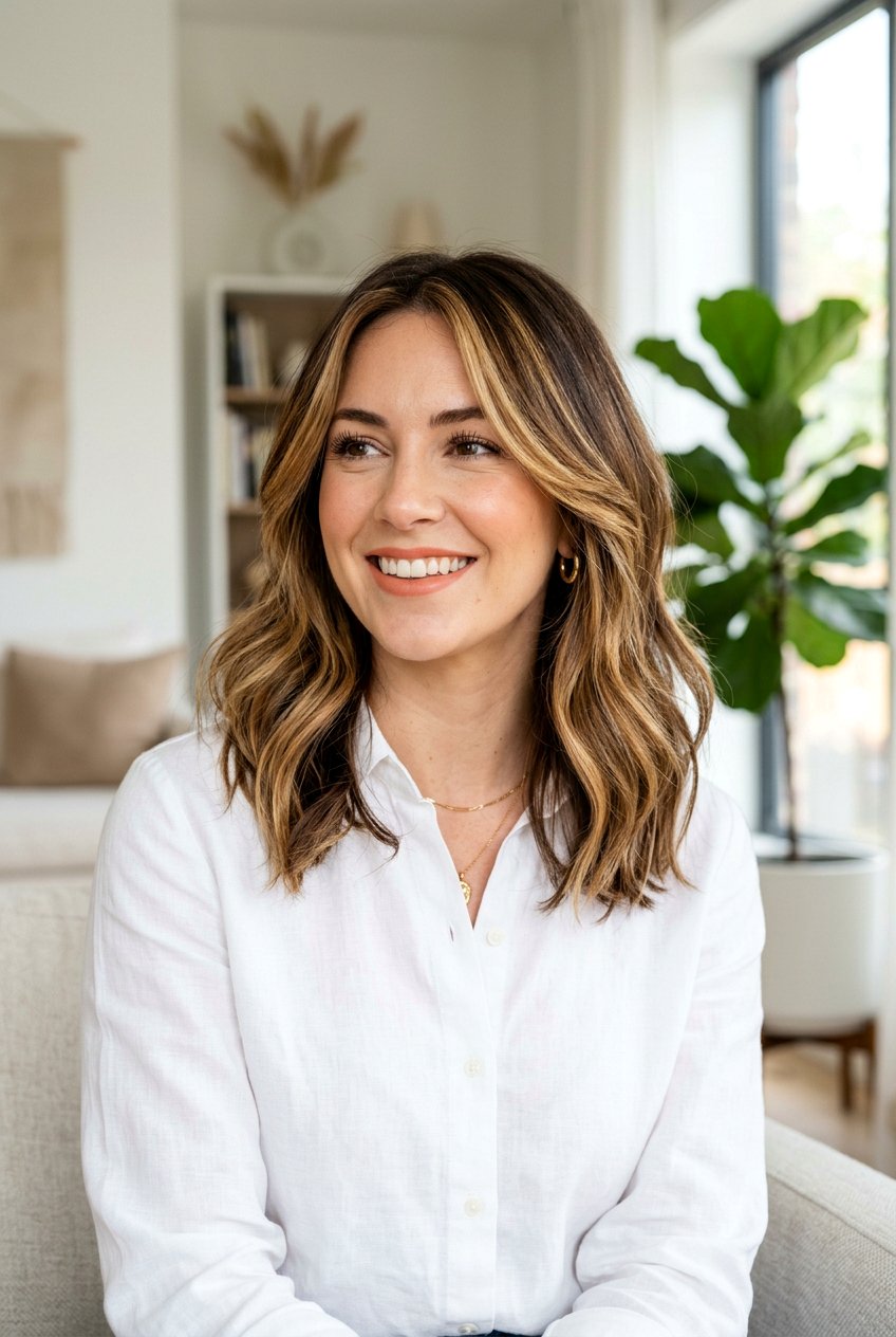 Honey Blonde Brunette Lob - 20 brunette lob balayage ideas - 20 brunette lob balayage ideas