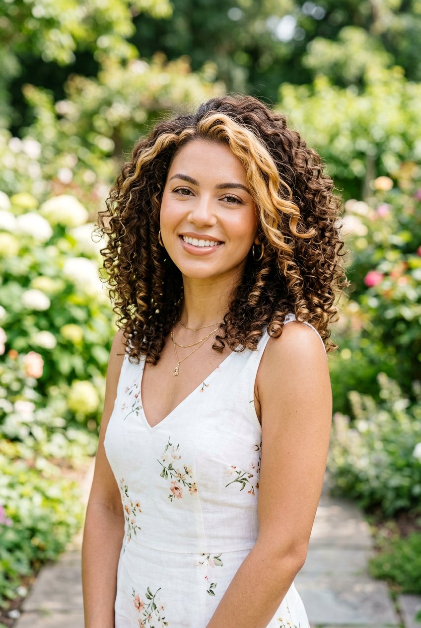 Honey Blonde Front Streak On Curly Hair - 20 front streak hair color - 20 front streak hair color