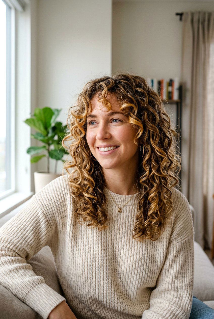 Honey Blonde Highlights on a Curly Shag - 20 hair color ideas for curly shags - 20 hair color ideas for curly shags