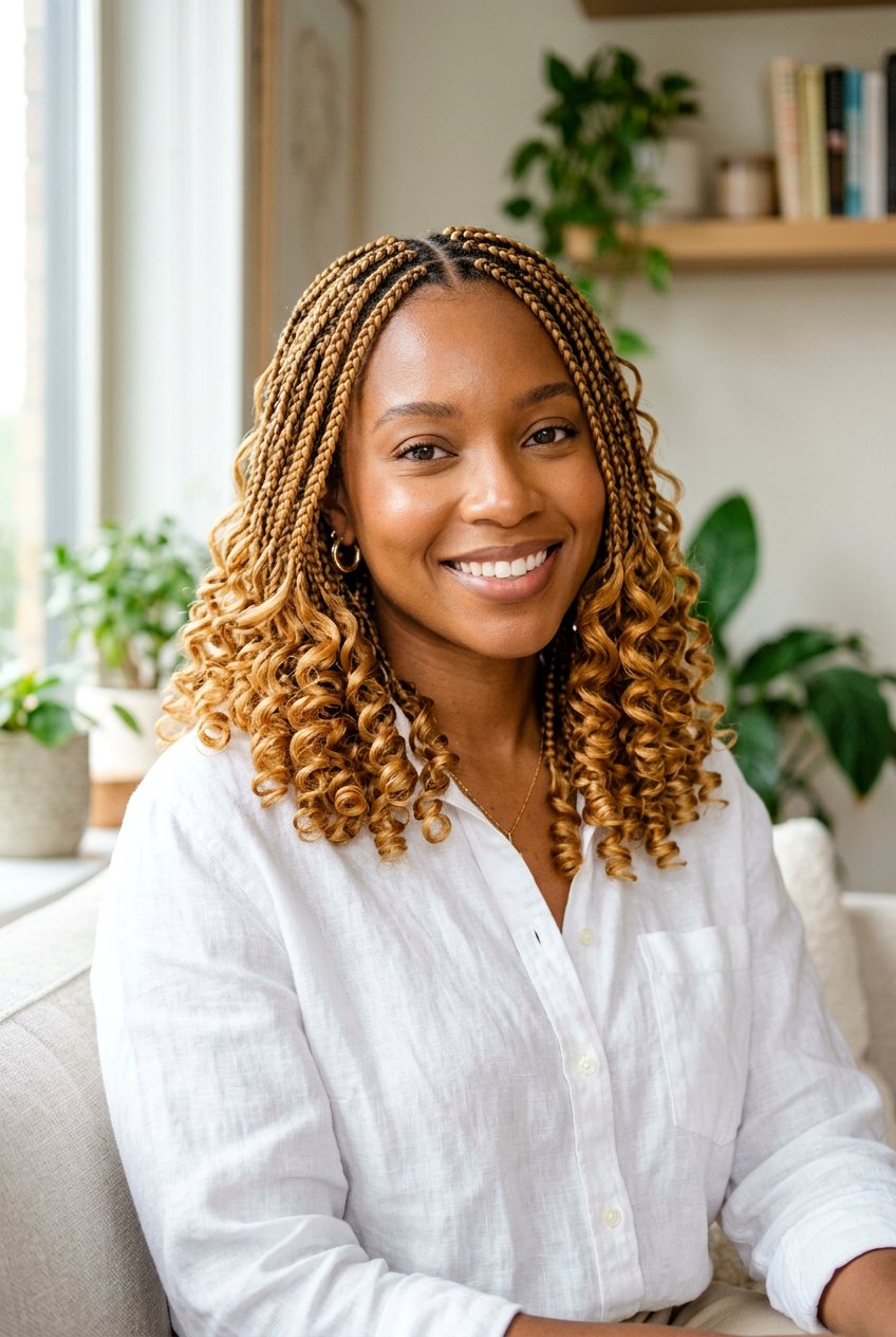 Honey Blonde Knotless Braids Shoulder Length With Curls - 20 shoulder length knotless braids with curls - 20 shoulder length knotless braids with curls