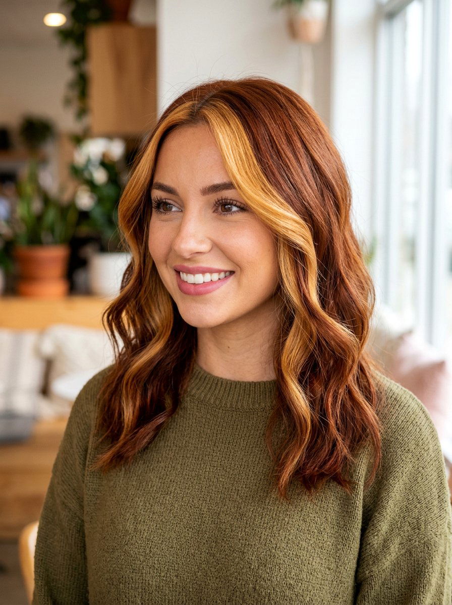 Honey Blonde Money Piece on Auburn Hair - 20 pumpkin spice money piece hair - 20 pumpkin spice money piece hair