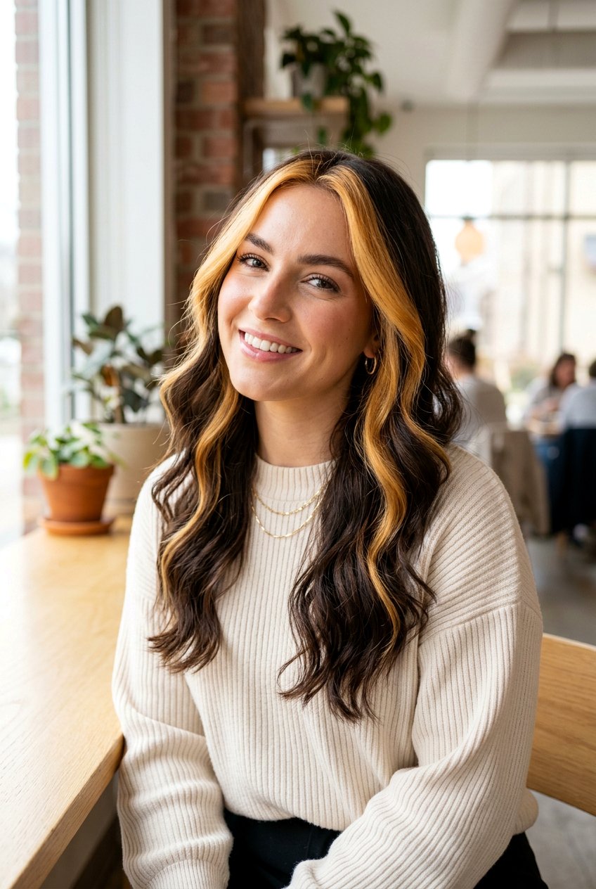 Honey Blonde Money Piece on Dark Brunette Hair - 20 bold money piece ideas - 20 bold money piece ideas