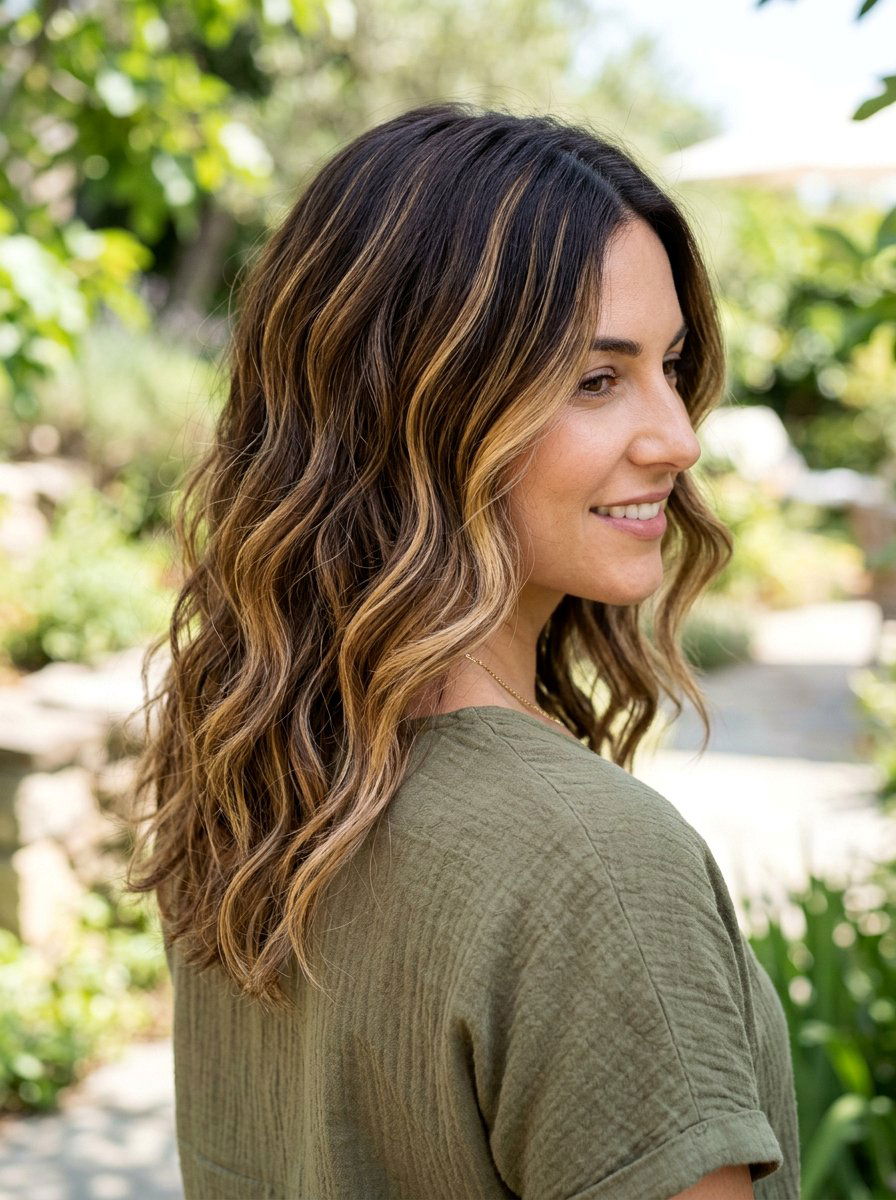 Honey Blonde Ribbon Balayage on Brunette Hair - 20 warm honey blonde with ribbons - 20 warm honey blonde with ribbons