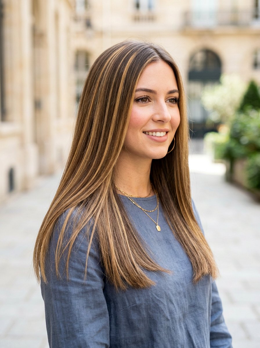 Honey Blonde Ribbon Highlights on Ash Brown Hair - 20 warm honey blonde with ribbons - 20 warm honey blonde with ribbons