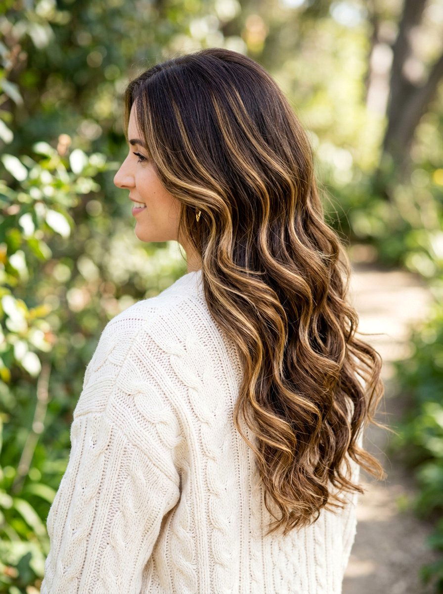 Honey Blonde Ribbons on Long Brunette Hair - 20 warm honey blonde with ribbons - 20 warm honey blonde with ribbons