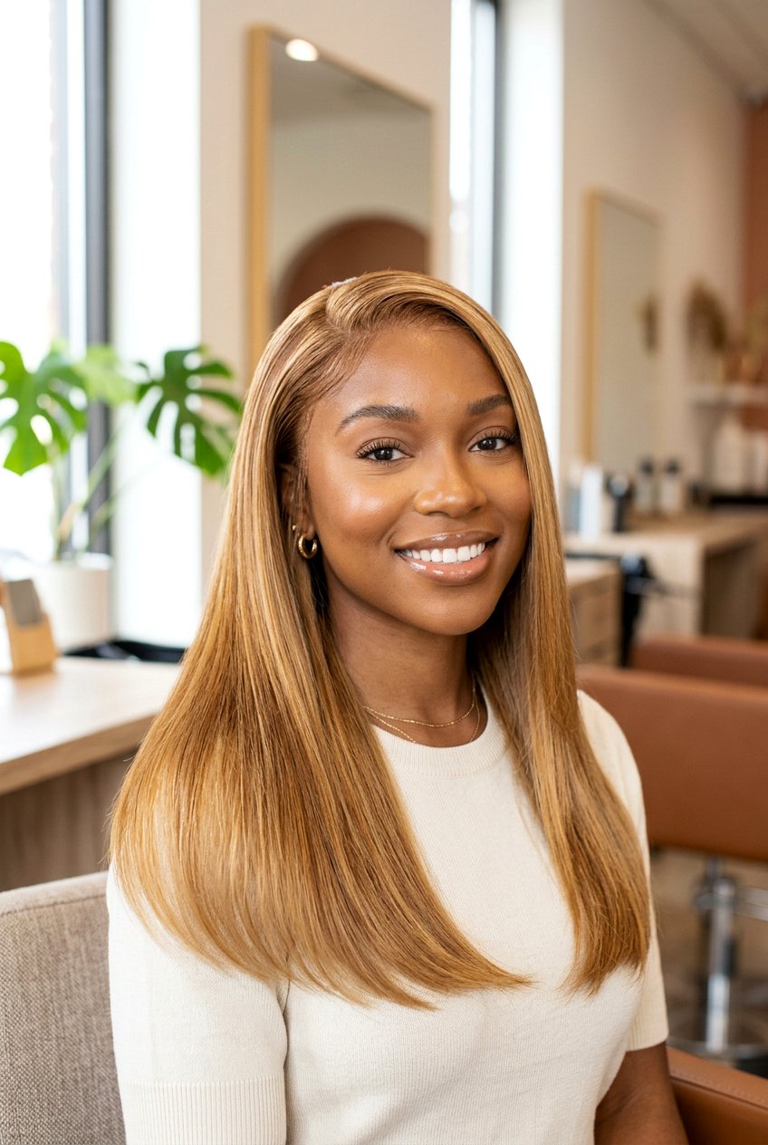 Honey Blonde Silk Press - 20 silk straight hair ideas - 20 silk straight hair ideas