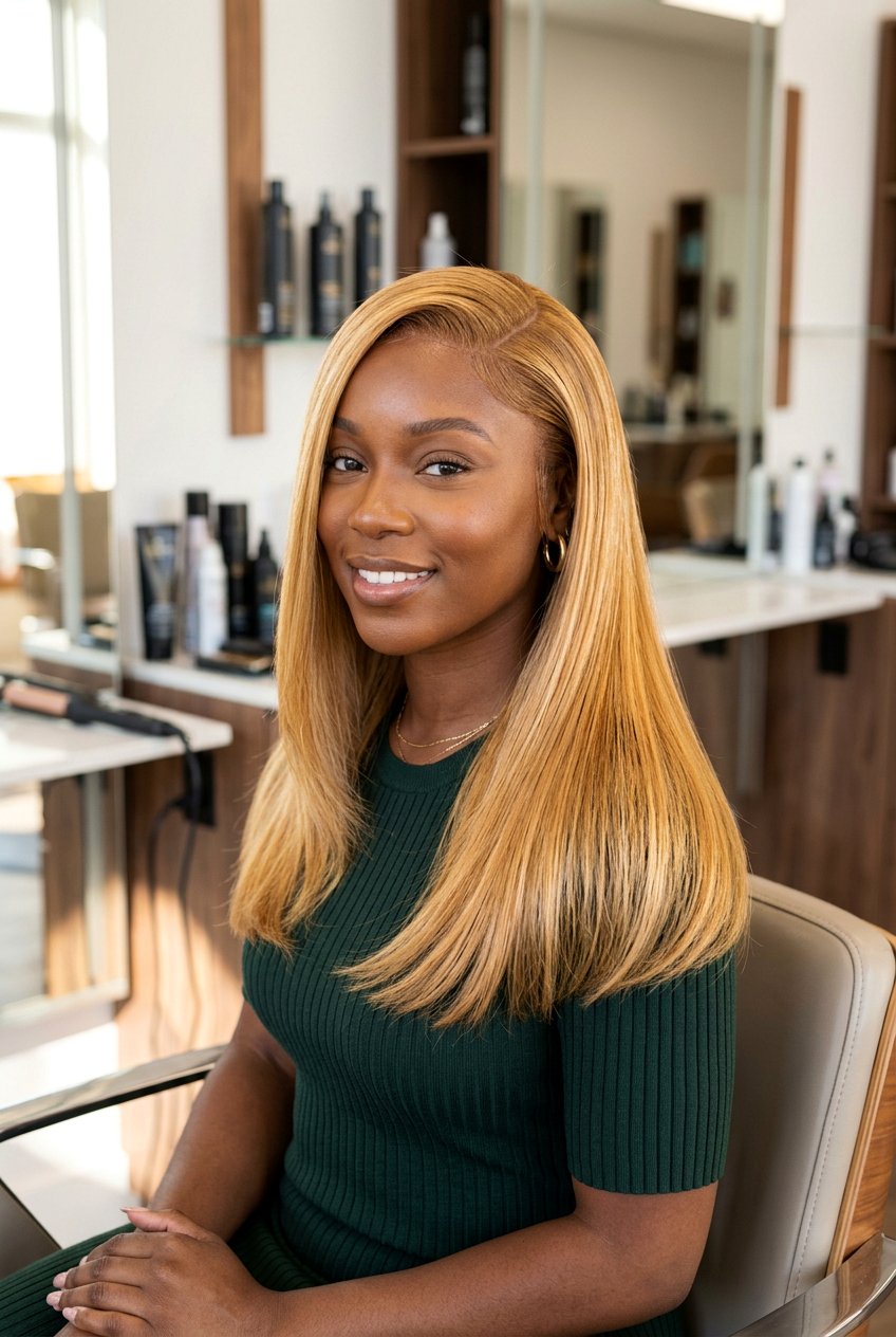 Honey Blonde Silk Press - 20 black hairstyles with color - 20 black hairstyles with color