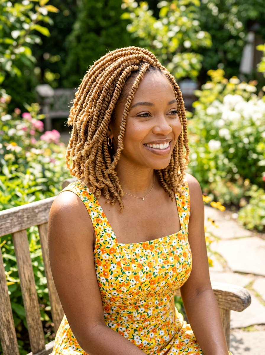 Honey Blonde Spring Twist Bob - 20 spring twists bob hairstyle - 20 spring twists bob hairstyle