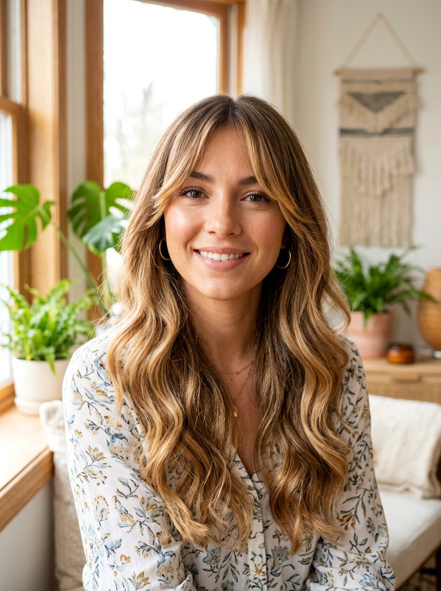 Honey Bronde Balayage With Curtain Bangs - 20 honey bronde balayage - 20 honey bronde balayage