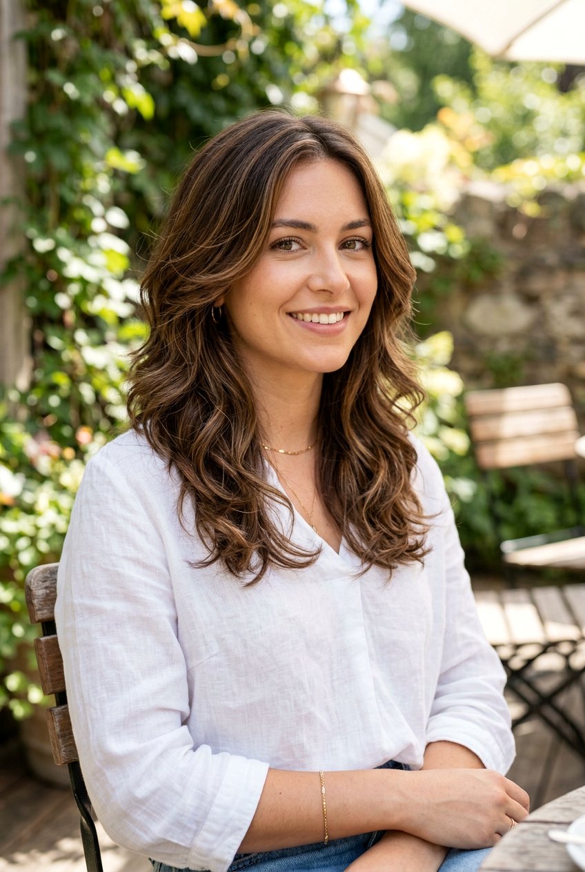 Honey Brown Babylights On Layered Brunette Hair - 20 natural looking brunette refresh - 20 natural looking brunette refresh