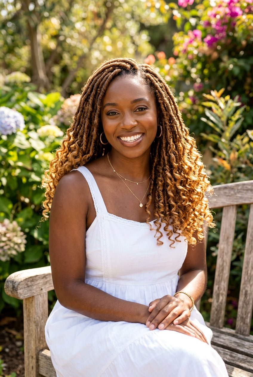Honey Brown Faux Locs With Curly Ends - 20 faux locs with curly ends - 20 faux locs with curly ends