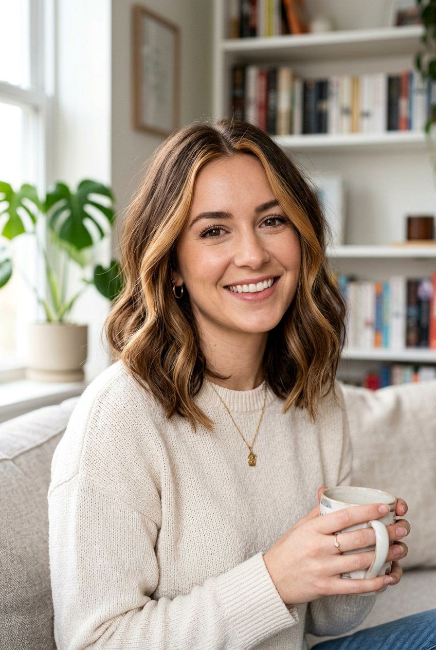 Honey Caramel Money Piece on Medium Brown Hair - 20 brunette hair with caramel money piece - 20 brunette hair with caramel money piece