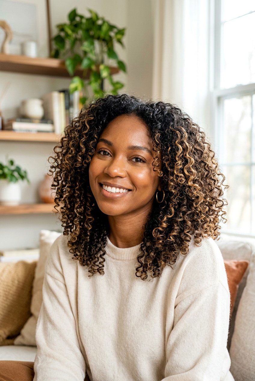 Honey Highlights On Natural Curls - 20 highlights for curly hair women - 20 highlights for curly hair women