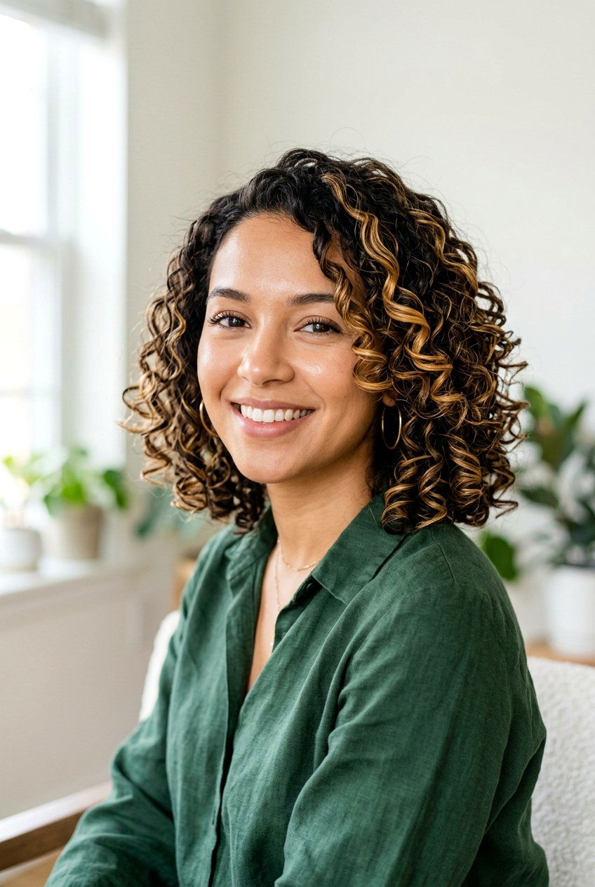 Honey Highlights on Dark Curly Bob - 20 hair color ideas for curly bob hair - 20 hair color ideas for curly bob hair