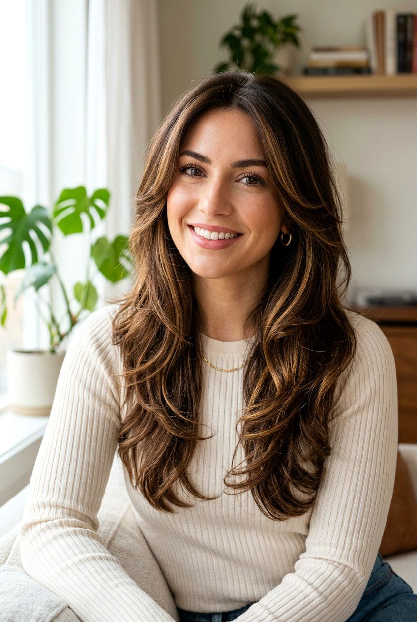 Honey Ribbons On Brunette Hair With Layers And Face Frame - 20 honey ribbons on brunette hair - 20 honey ribbons on brunette hair