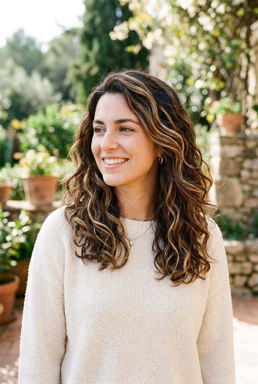 Honey Ribbons On Brunette Hair With Natural Texture - 20 honey ribbons on brunette hair - 20 honey ribbons on brunette hair