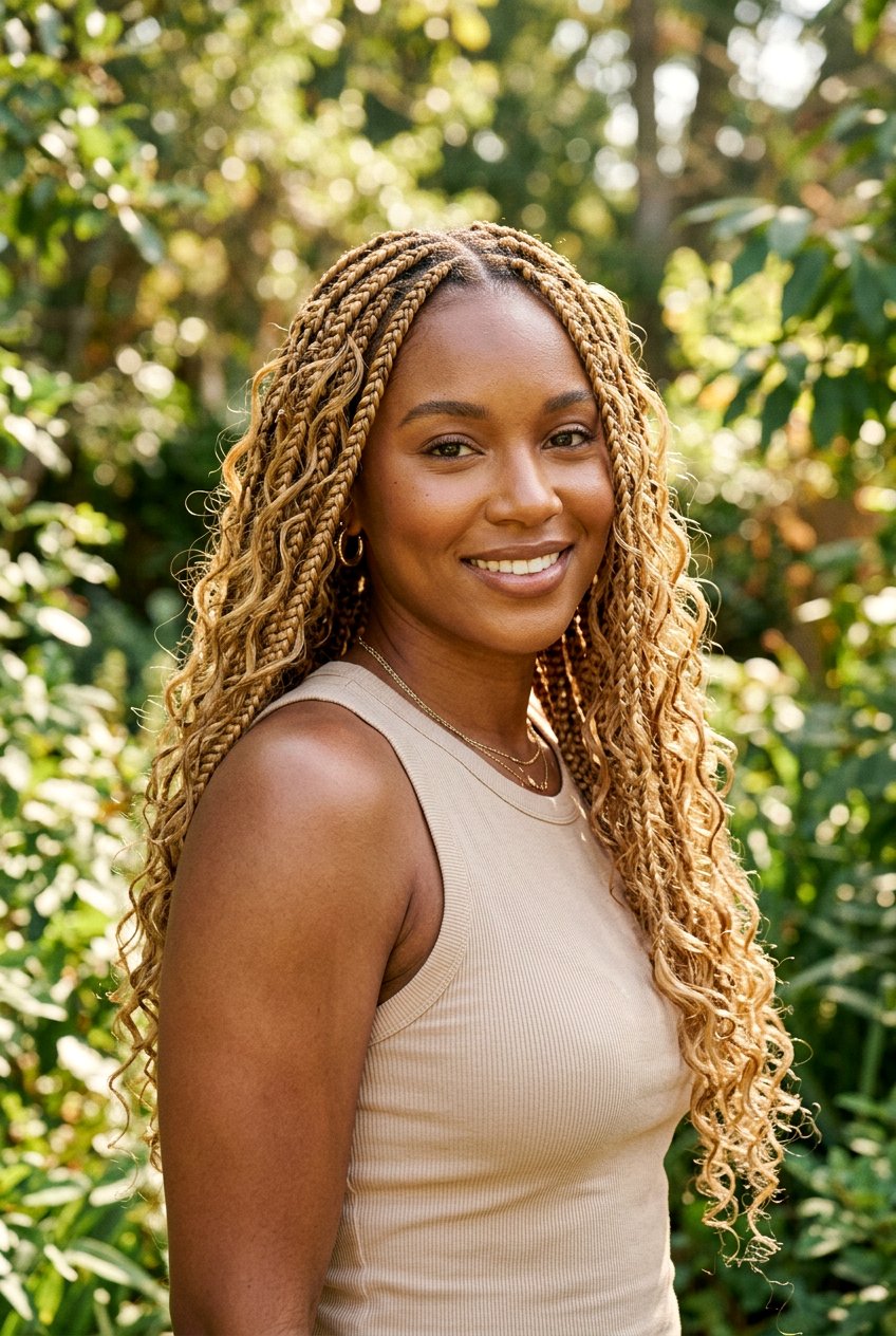 Honey blonde boho box braids with curls - 20 boho box braids with curls - 20 boho box braids with curls