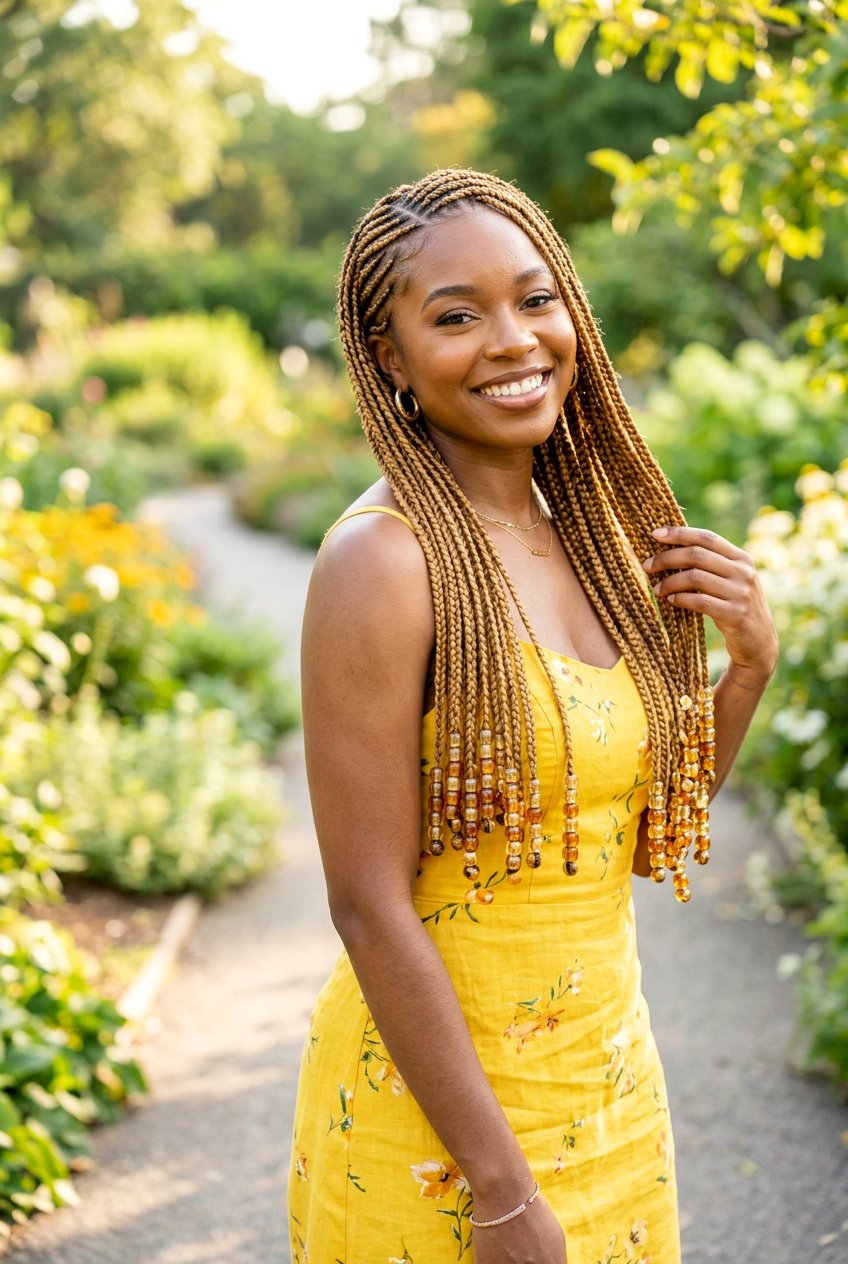 20 Breathtaking Waist Length Knotless Braids With Beads