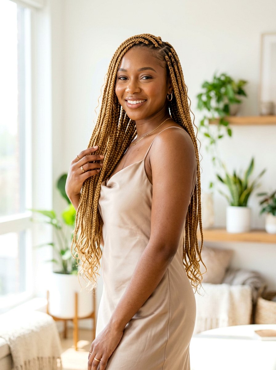 Honey blonde waist length knotless braids - 20 waist length knotless braids - 20 waist length knotless braids