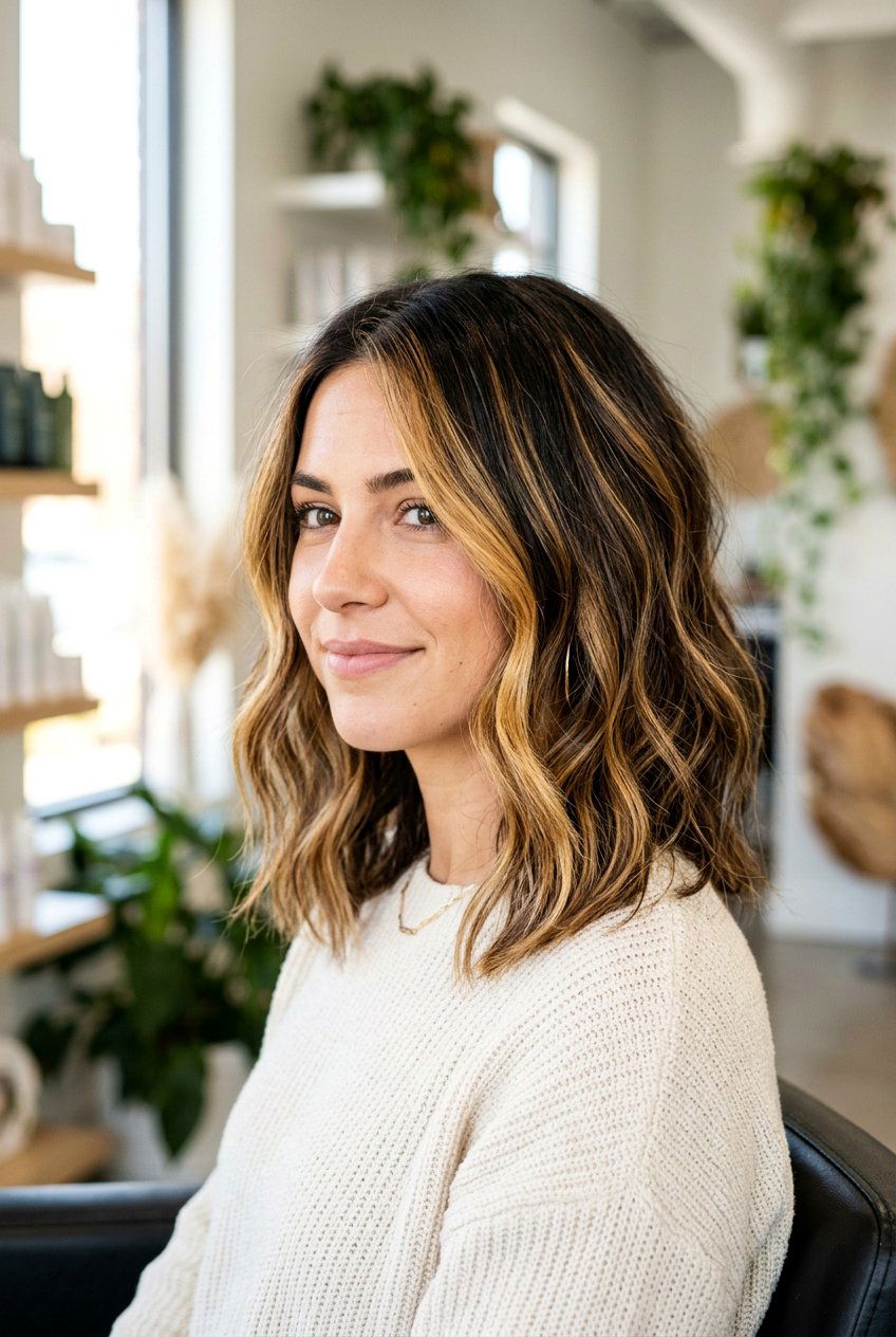 Honey highlights on dark lob - 20 honey highlights on dark hair - 20 honey highlights on dark hair