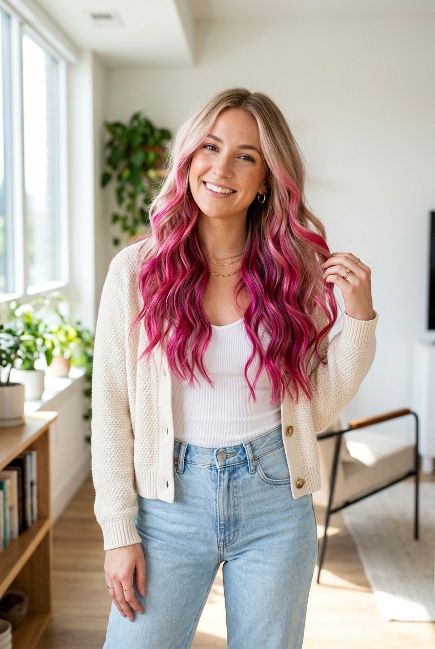 Hot Pink Balayage on Blonde Hair - 20 pink balayage hair - 20 pink balayage hair