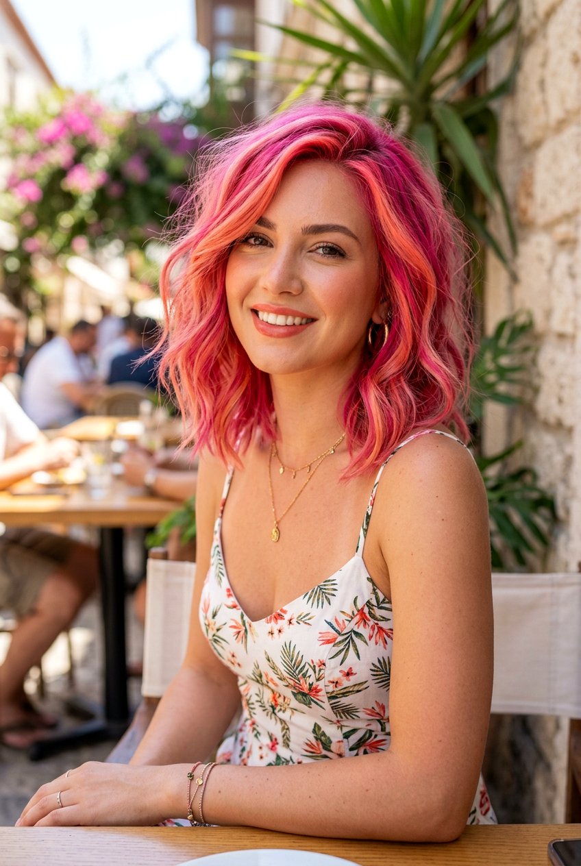 Hot Pink Hair With Coral Streaks - 20 statement hair color ideas - 20 statement hair color ideas