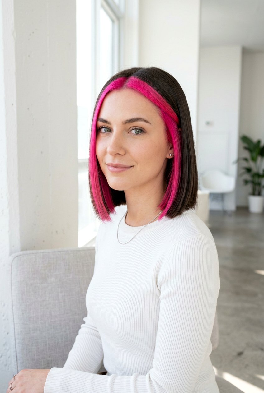 Hot Pink Money Piece Bob - 20 pink money piece hair - 20 pink money piece hair