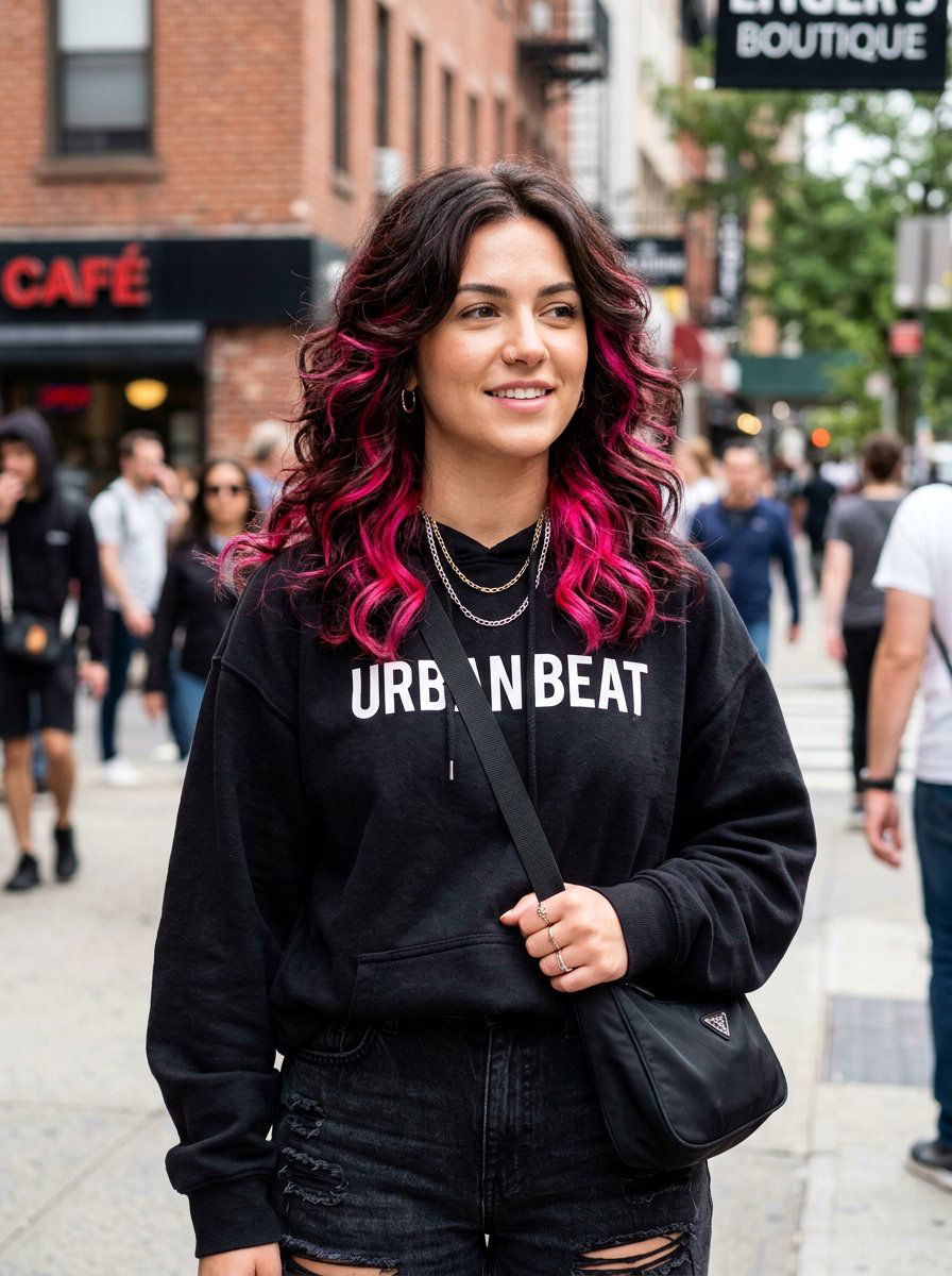 Hot Pink Peekaboo Highlights In Layers - 20 pink peekaboo hair color - 20 pink peekaboo hair color