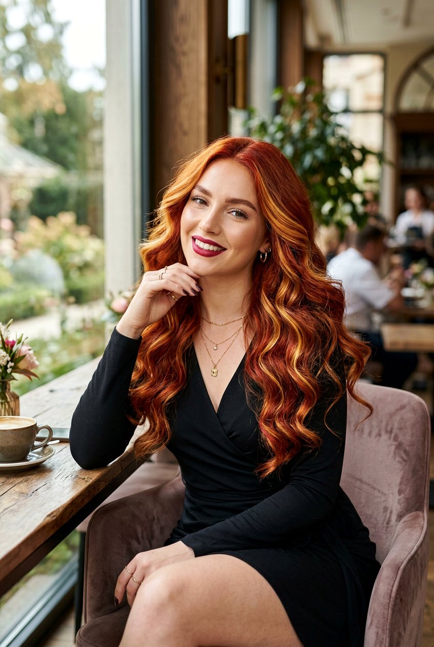 Hot Red Hair With Golden Highlights - 20 statement hair color ideas - 20 statement hair color ideas