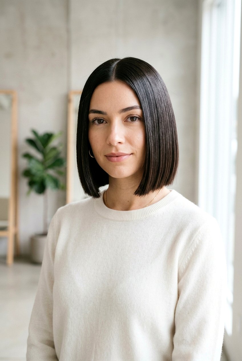 Hyper Gloss Bob With Middle Part - 20 feminine bob haircuts - 20 feminine bob haircuts