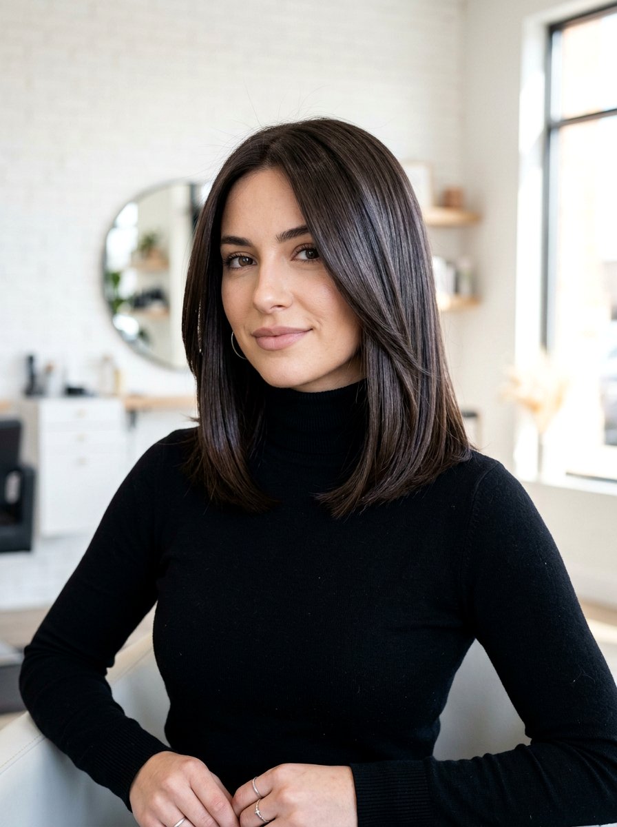 Iced Espresso Cool Tone Gloss On Lob Haircut - 20 cool tone gloss for brunette hair - 20 cool tone gloss for brunette hair