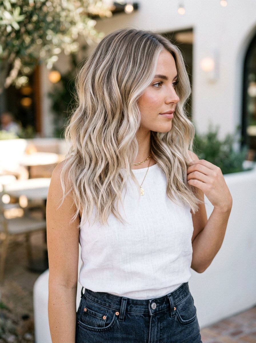 Icy Beige Blonde Balayage On Wavy Hair - 20 icy beige blonde balayage - 20 icy beige blonde balayage
