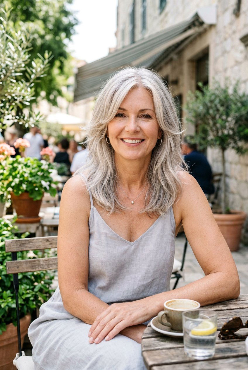 Icy Blonde And Gray Hair With Face Framing Layers - 20 gray hair with face framing layers - 20 gray hair with face framing layers