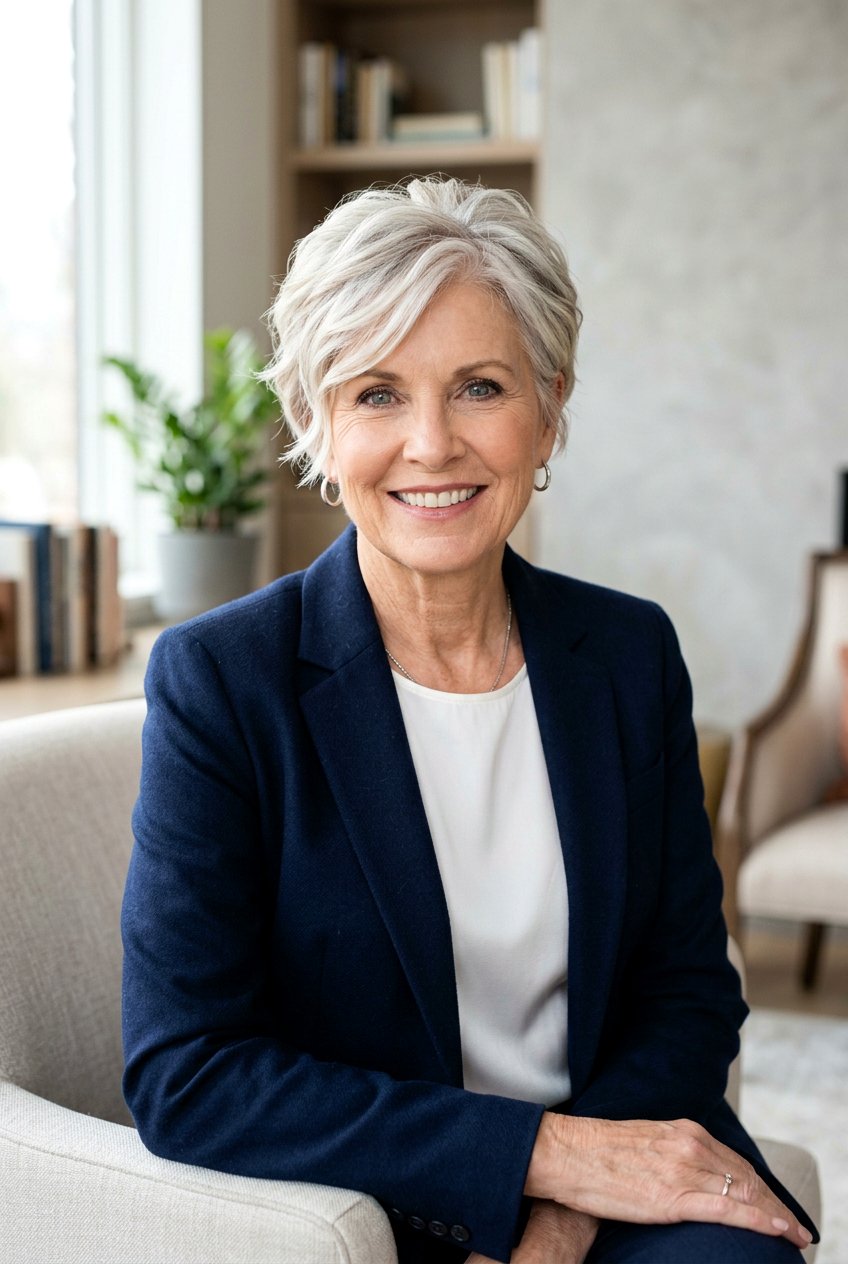 Icy Blonde And Silver Short Cut - 20 blonde gray blend for mature women - 20 blonde gray blend for mature women