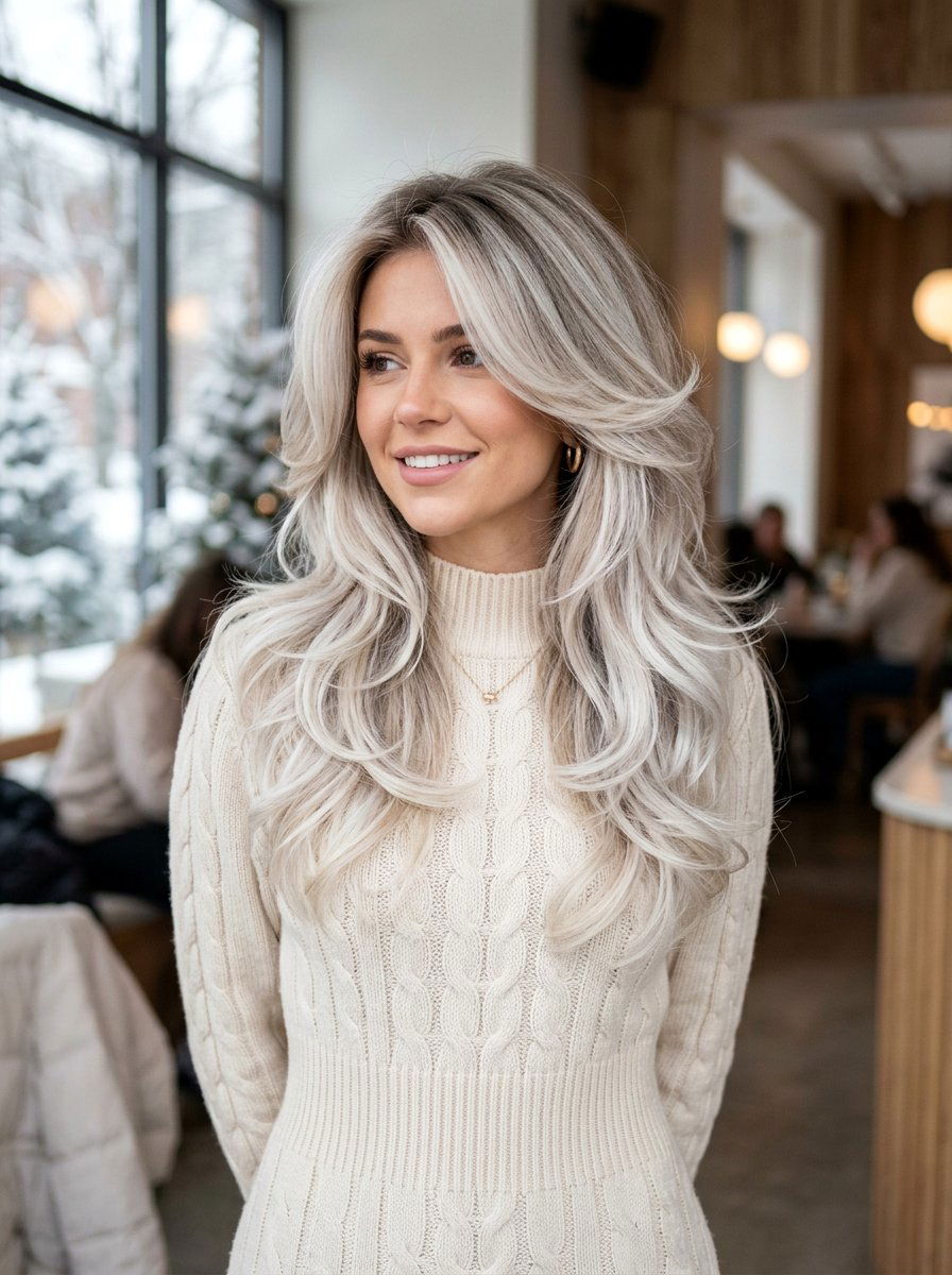 Icy Blonde Balayage Butterfly Cut - 20 winter icy blonde balayage - 20 winter icy blonde balayage