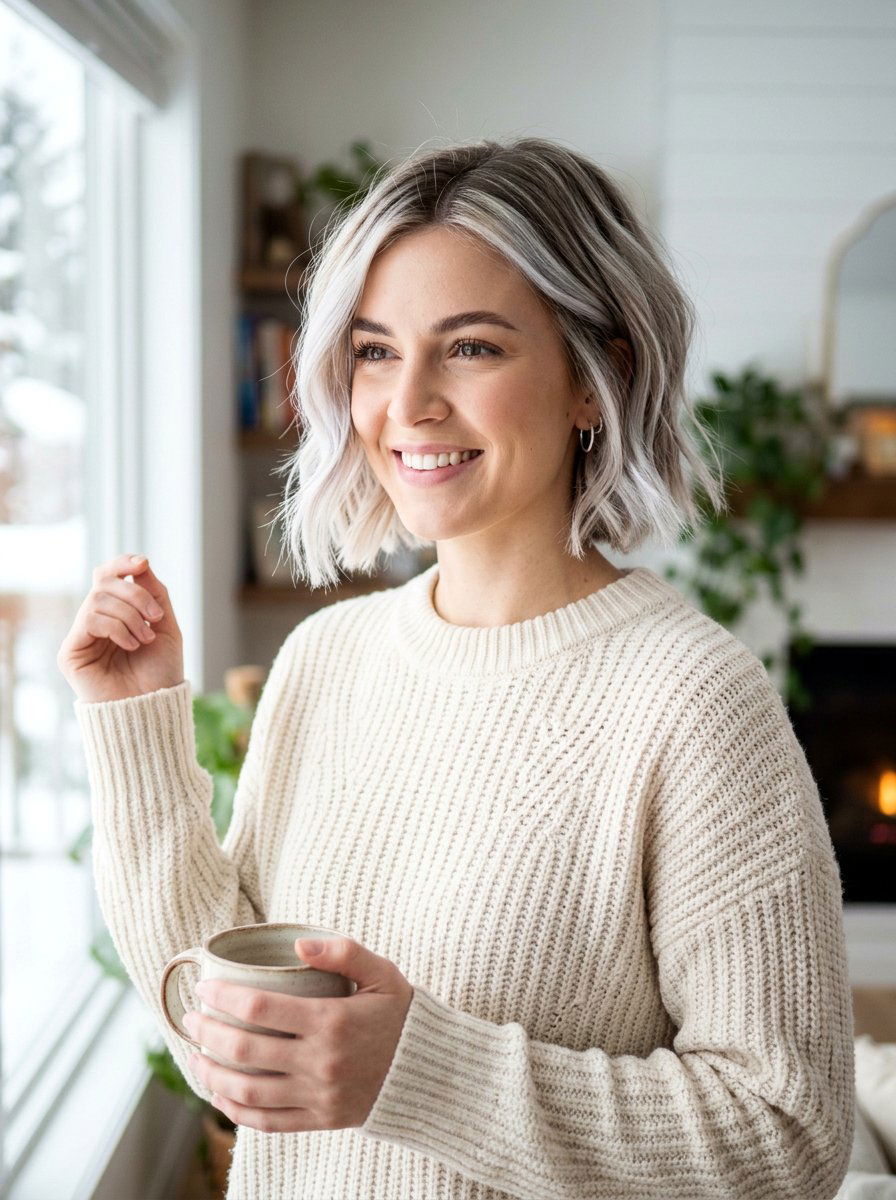 Icy Blonde Balayage On Short Bob - 20 winter icy blonde balayage - 20 winter icy blonde balayage