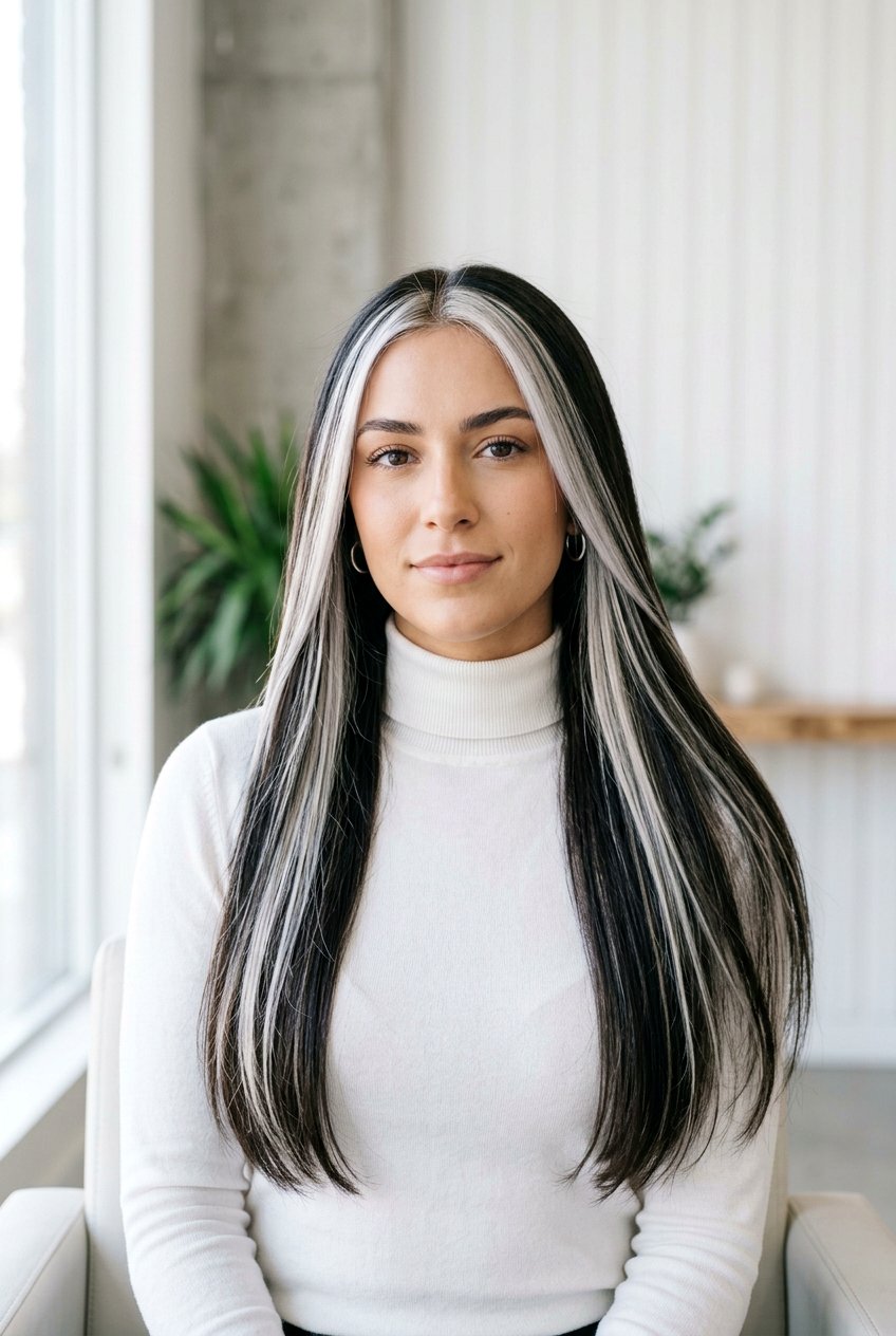 Icy Blonde High Contrast Highlights On Dark Hair - 20 high contrast blonde highlights - 20 high contrast blonde highlights