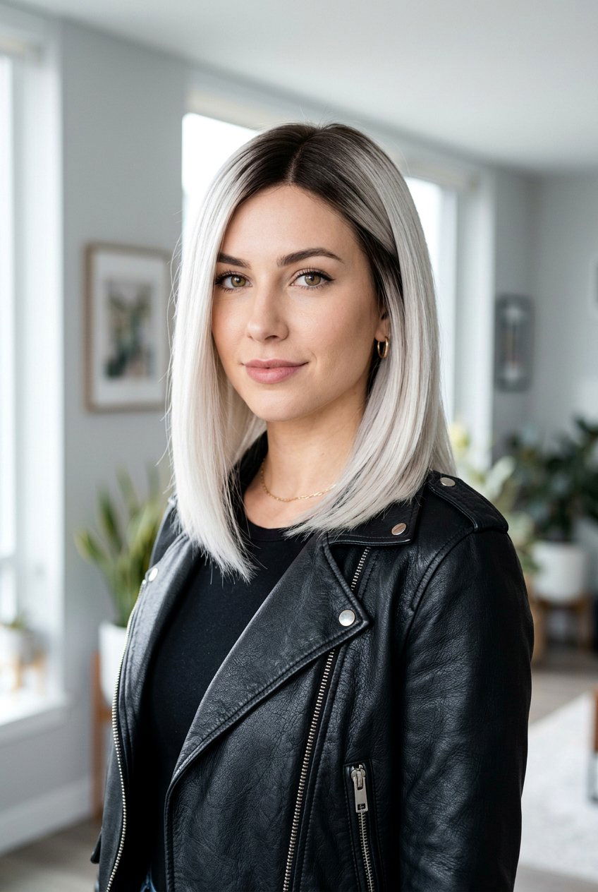 Icy Blonde Lob With Dark Roots - 20 hair color ideas for lobs - 20 hair color ideas for lobs