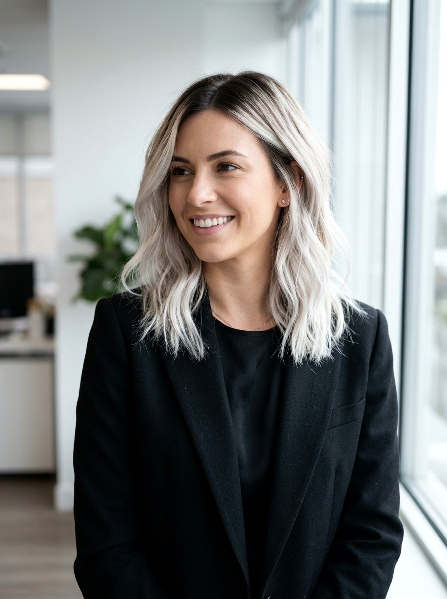 Icy Blonde Ombre Layered Lob - 20 dimensional blonde for layered lob - 20 dimensional blonde for layered lob