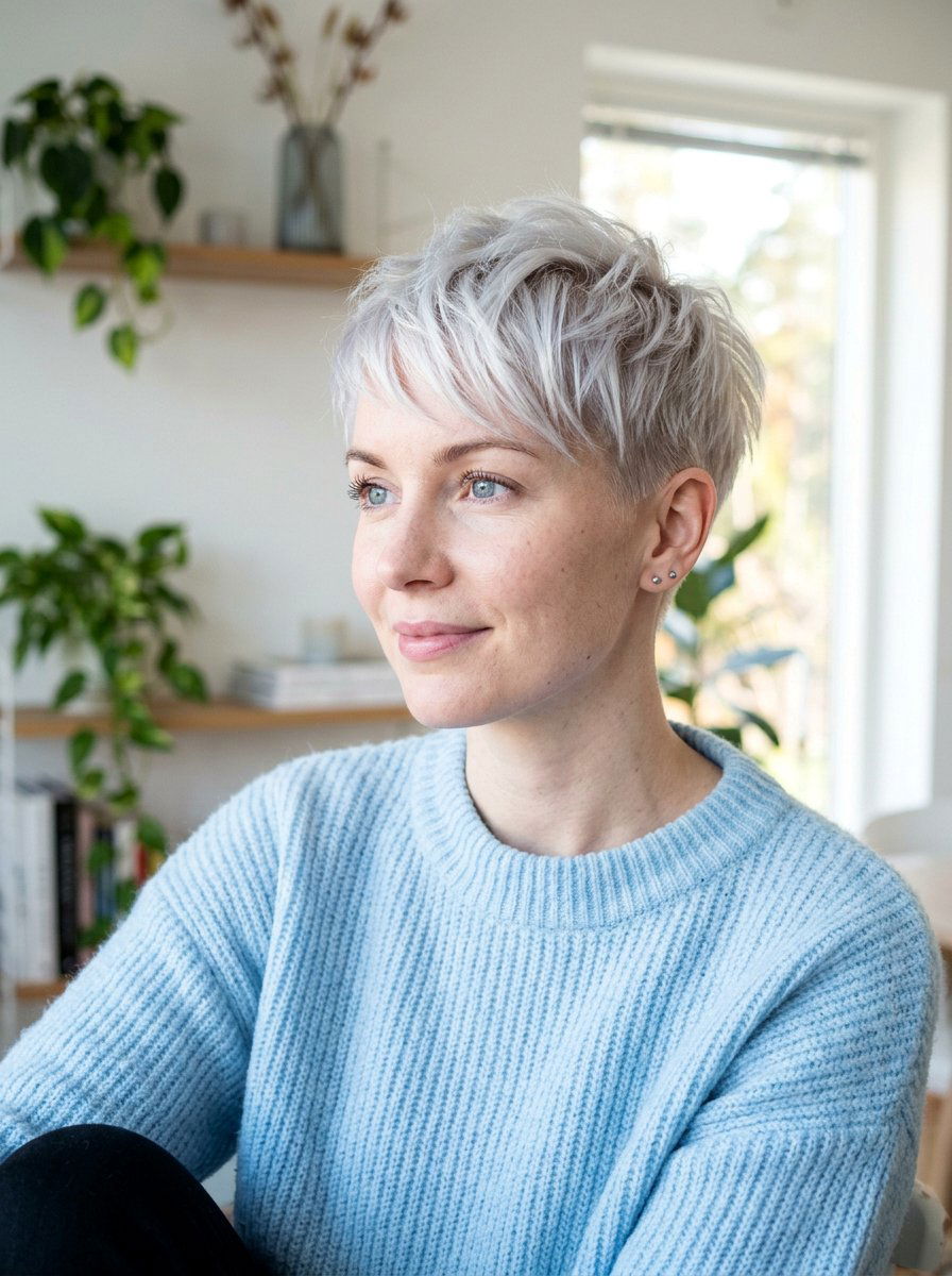 Icy Blonde Pixie Cut - 20 pixie hair color ideas for mature women - 20 pixie hair color ideas for mature women