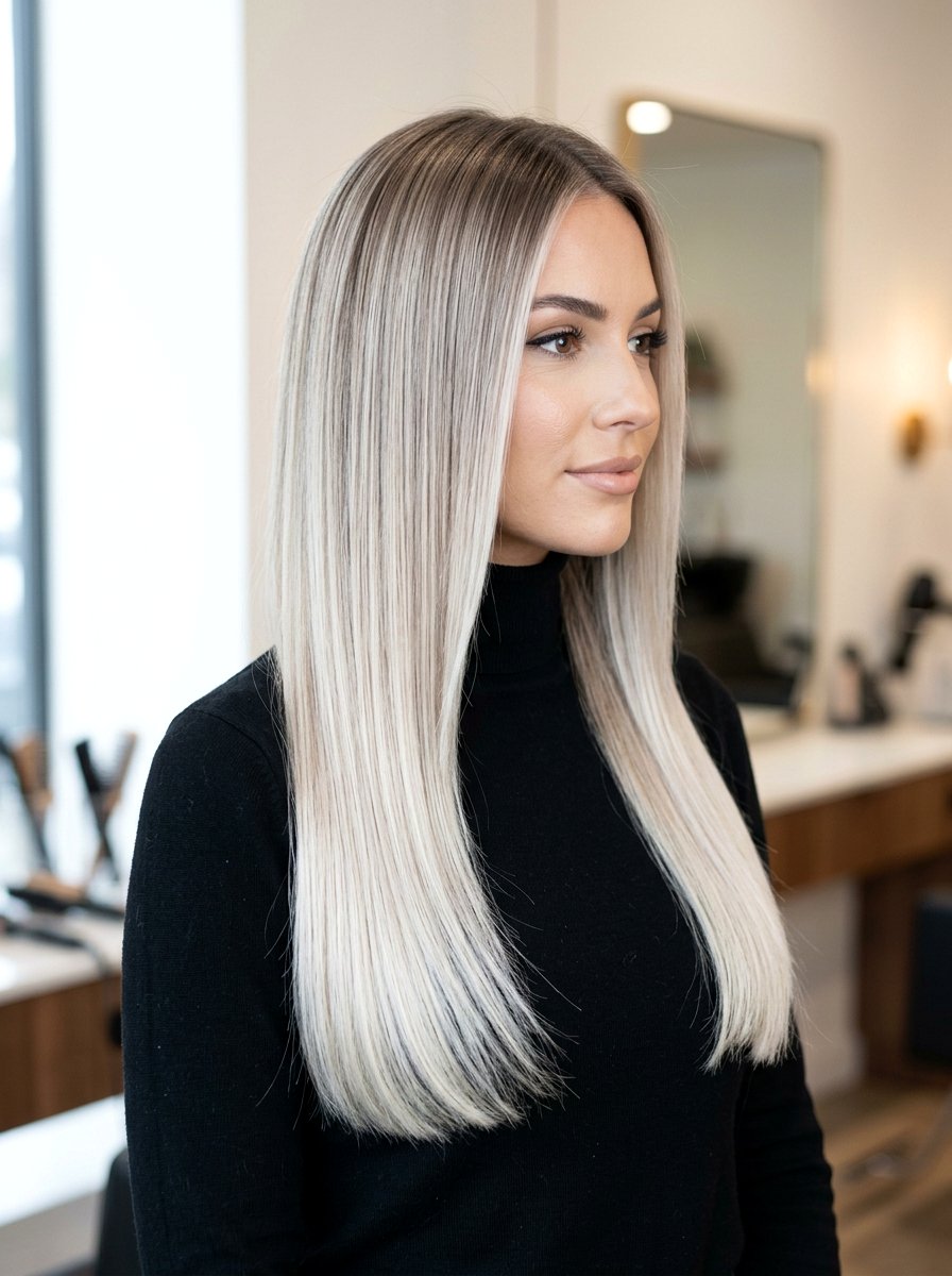 Icy Blonde Root Smudge Straight Hair - 20 icy blonde with root smudge - 20 icy blonde with root smudge