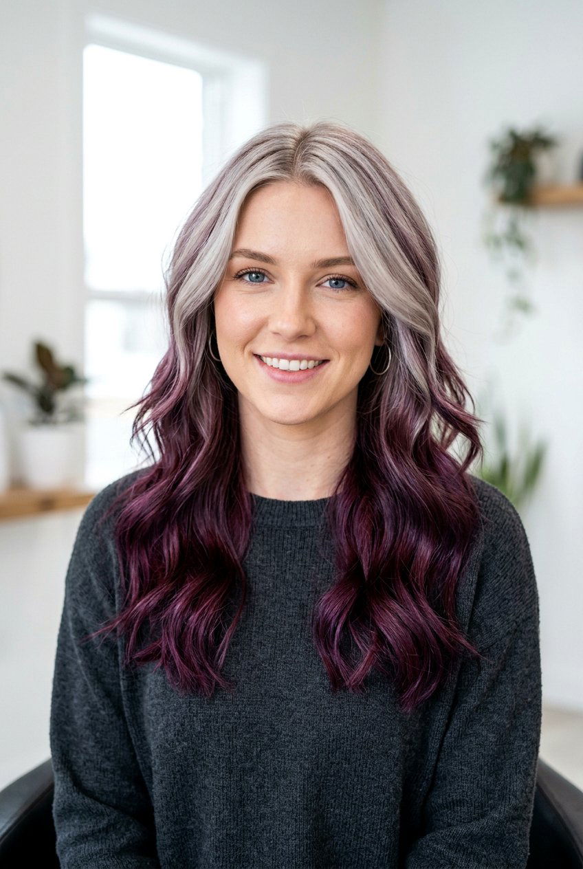 Icy Blonde To Dark Plum Reverse Ombre - 20 reverse ombre hair - 20 reverse ombre hair
