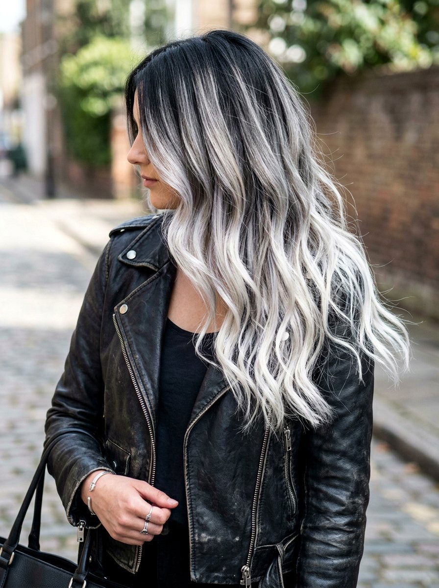 Icy Gray Blonde Balayage Black Hair - 20 rooted gray blonde balayage - 20 rooted gray blonde balayage