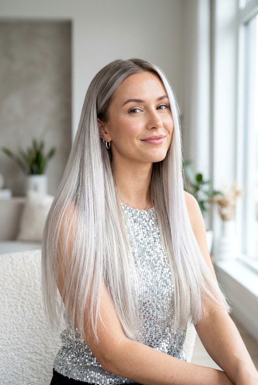 Icy Platinum Balayage - 20 balayage for women with naturally gray hair - 20 balayage for women with naturally gray hair