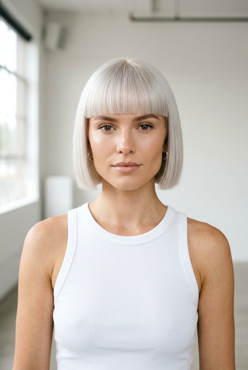 Icy Platinum Bob With Blunt Bangs - 20 icy platinum bob - 20 icy platinum bob