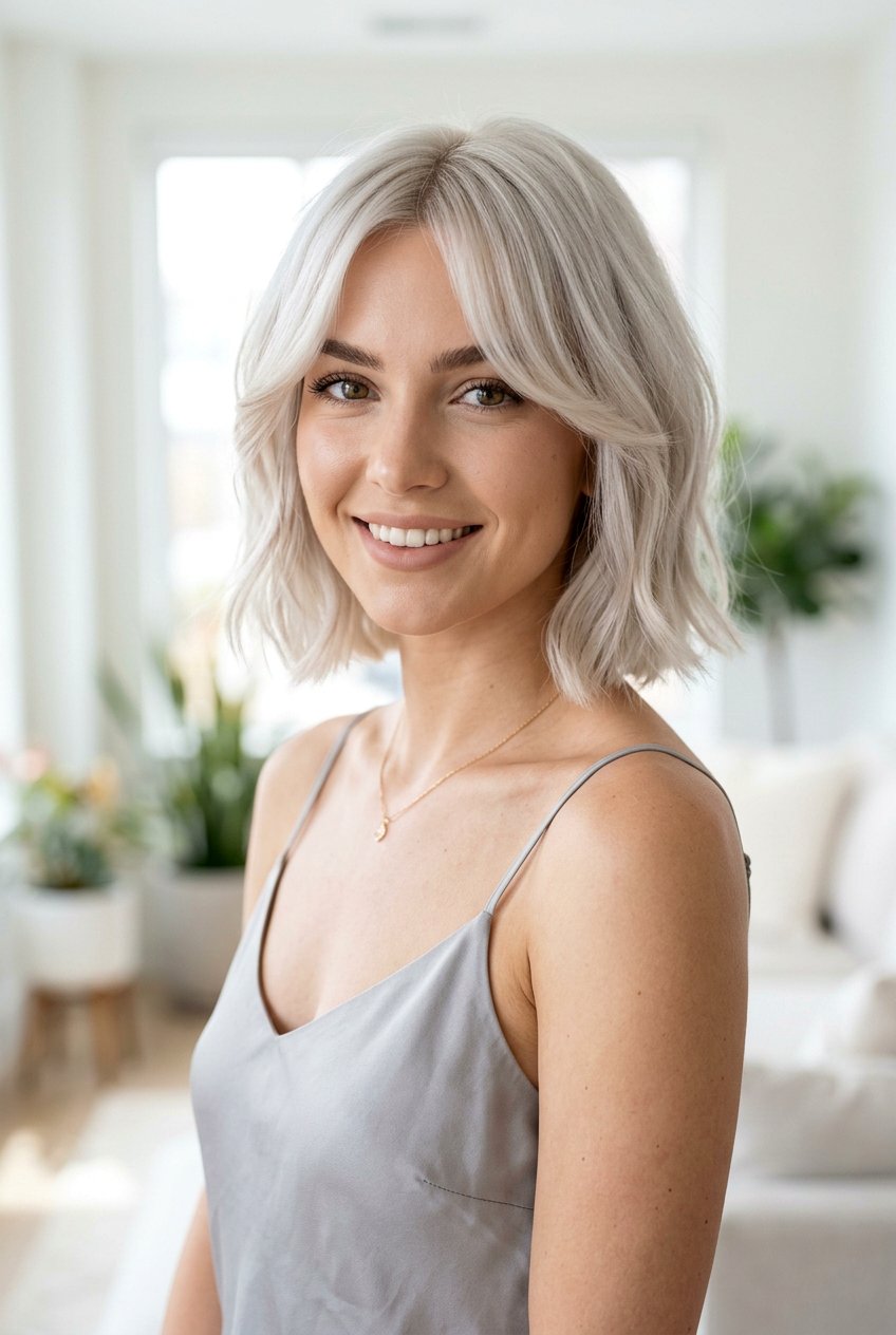 Icy Platinum Bob With Curtain Bangs - 20 icy platinum bob - 20 icy platinum bob